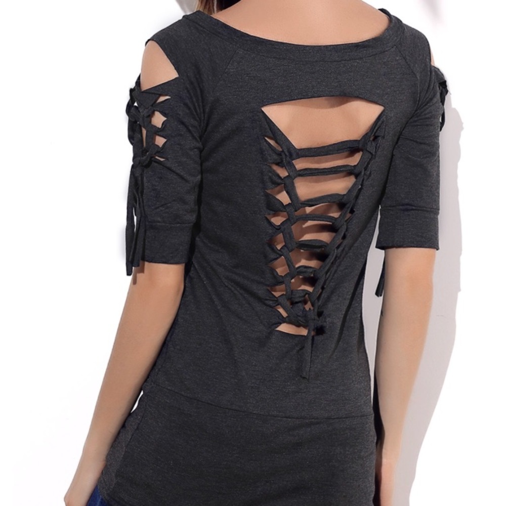 Gray OPEN BACK Charlotte Sexy Top